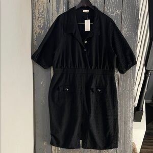 Emi & Joe Black Crinkle Button up Dress 2X